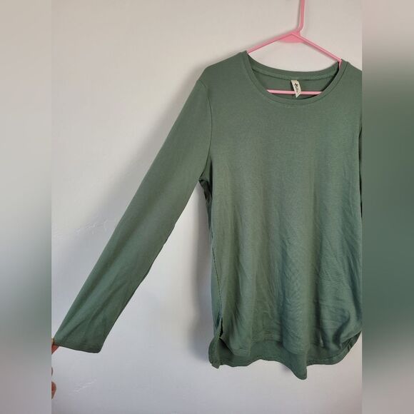 Herou Sage Green Slub Tee Tunic Round Hem Soft Casual Lounge Basic Neutral L - Picture 2 of 7